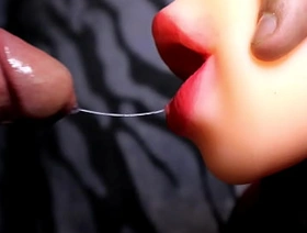 The best blowjob in the world close up, the wet mouth very tightly sucks my red slippery head deep into the mouth
