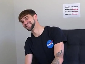 Bearded tattoo jock cums and strokes big dick at casting