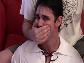 Peter handgagged, stuffed mouth with socks and exposed wearing lycra pants 1 FREE