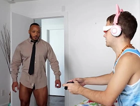 Gamer Stepson Rides Stepdad's Black Cock