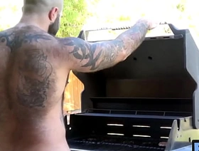 Bareback drilling with older hairy bear and muscular hunk